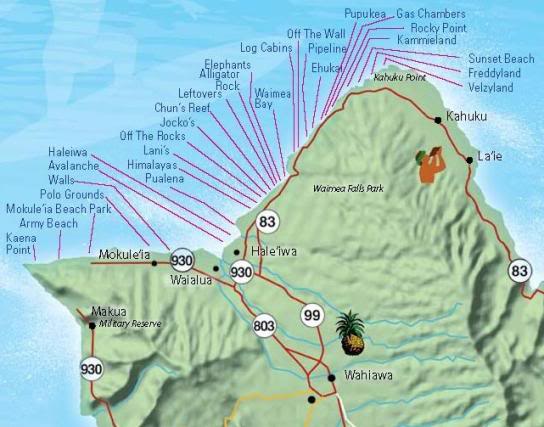 Map Of Oahu North Shore Surf Blog   Hawaii's North Shore Surf Spots